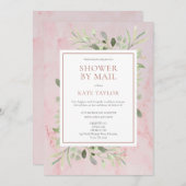 Brautparty mit rosa Marmor nach Mail Grüne Blätter Einladung (Vorne/Hinten)