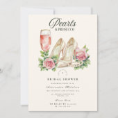 Brautparty mit rosa Perlen und Prosecco Einladung (Vorderseite)