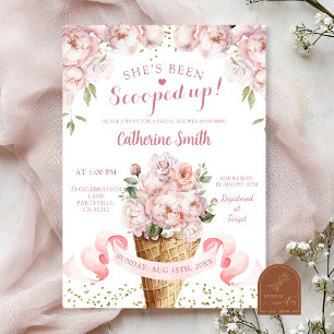 Brautparty mit rosa Pfingstrosen-Eiscreme Einladung