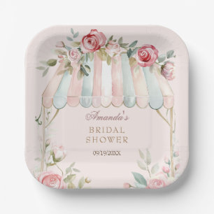 Brautparty mit rosa Rosen Pappteller