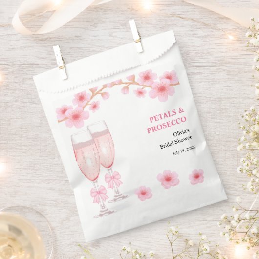 Brautparty mit rosa Schleife, Blüten und Prosecco  Geschenktütchen (Ausgeschnitten)