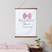 Brautparty mit rosa Schleife Name Datum Pastell st Wandteppich Mit Holzrahmen (Schlafzimmer)