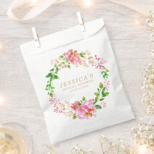 Brautparty mit rosa Wasserfarbenblumen - individue Geschenktütchen
