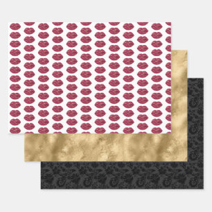 Brautparty mit roten Lippen Geschenkpapier Set