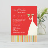 Brautparty mit roten und farbigen Streifen lädt ei Einladung (Stehend Vorderseite)