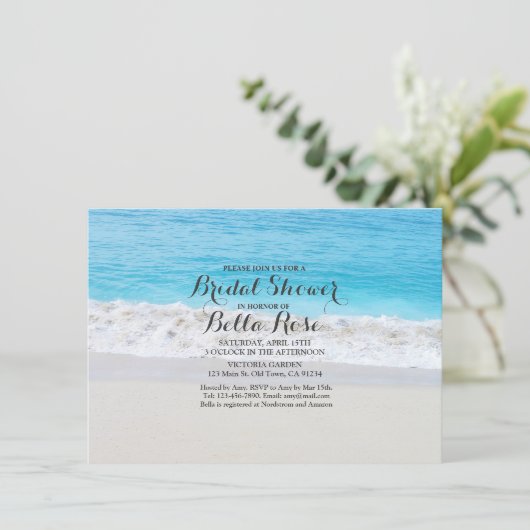 Brautparty mit Sand am Strand1 Einladung (Stehend Vorderseite)