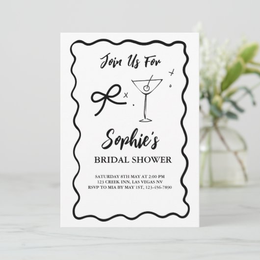 Brautparty mit schwarzem Wavy Retro, Krawatte Mart Einladung (Stehend Vorderseite)