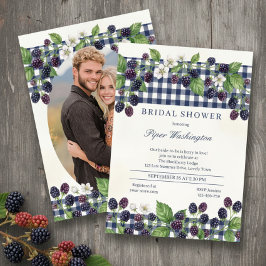 Brautparty mit schwarzen Himbeeren in Gingham Einladung