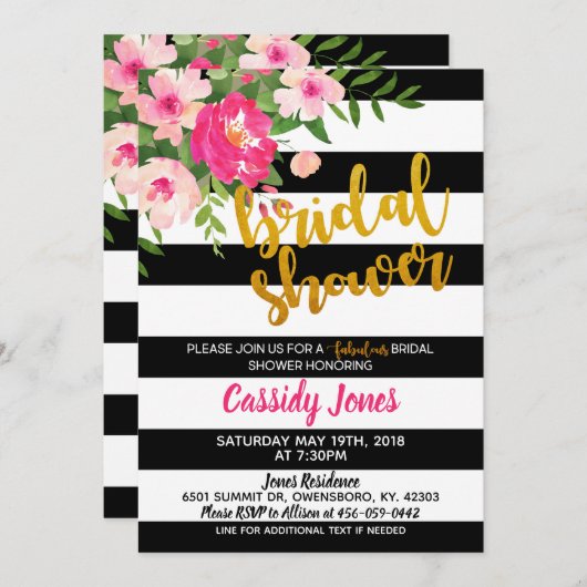 Brautparty mit schwarzen und weißen Streifen Einladung (Vorne/Hinten)