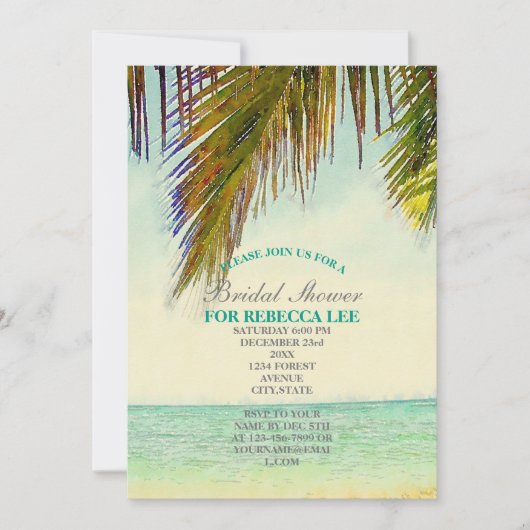 Brautparty mit tropischen Palmen Einladung (Vorderseite)