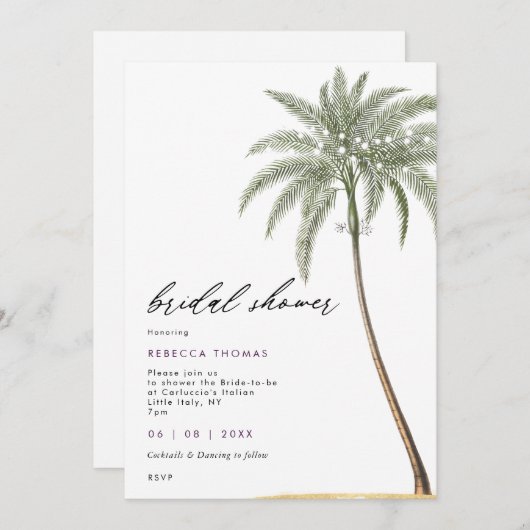 Brautparty mit tropischer Palme Einladung (Vorne/Hinten)