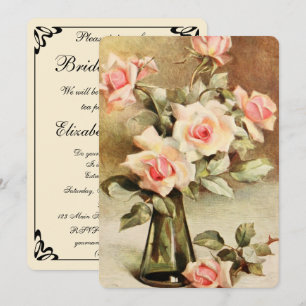 Brautparty mit Vintage-Rosen in Rosa Einladung