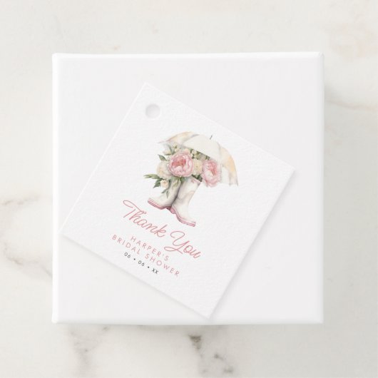 Brautparty mit weißen Regenbooten und rosa Peonies Geschenkanhänger (Beispiel)