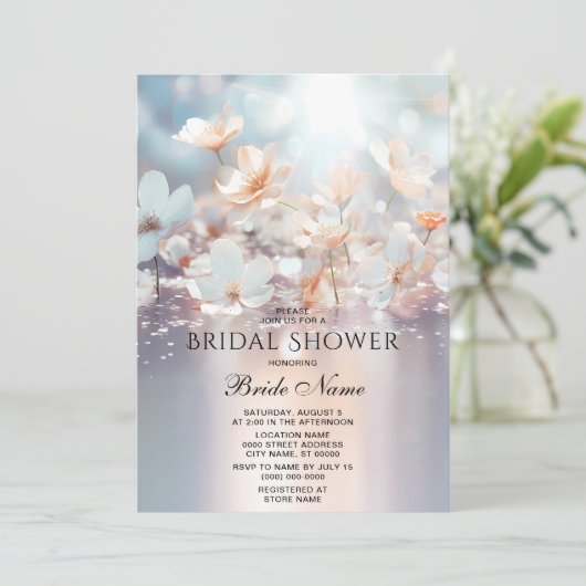 Brautparty mit weißer Pfirsichblüte Einladung (Stehend Vorderseite)