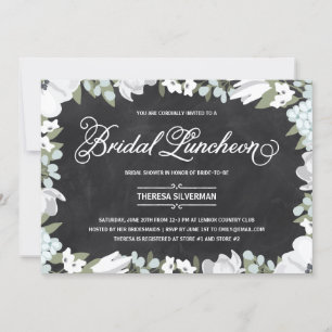 Brautparty Mittag Schwarz und Weiß Elegante Blumen Einladung
