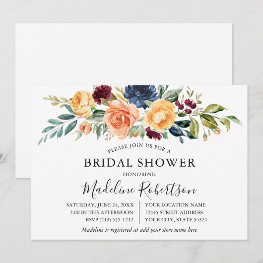 Brautparty "Mixed Floral Greenery" Einladung (Vorne/Hinten)