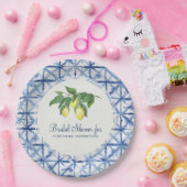 Brautparty Modern Lemon und Leaf Indigo Shibori Pappteller (Party)