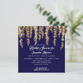 Brautparty Modern Navy Gold Twinkle Lights Einladung (Stehend Vorderseite)