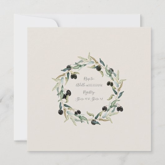 Brautparty Modern Olive Branch Leaf Kranz Einladung (Rückseite)