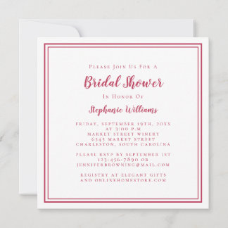 Brautparty Modern Quadrat Elegant Magenta Rot Einladung