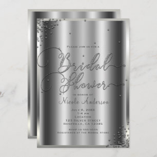Brautparty Modern Silver Shine Glam Confetti Einladung
