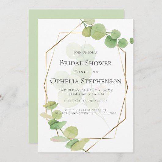 Brautparty | Modern Springtime Eucalyptus Einladung (Vorne/Hinten)