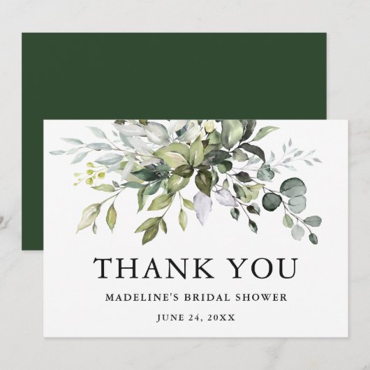 Brautparty Moderne Elegante Watercolor Grün Dankeskarte (Vorne/Hinten)