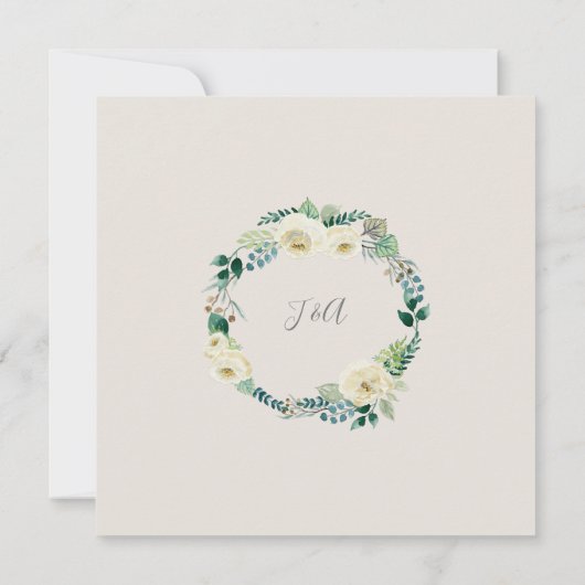 Brautparty Moderne Elfenbein-Rose Foliage Kranz Einladung (Rückseite)