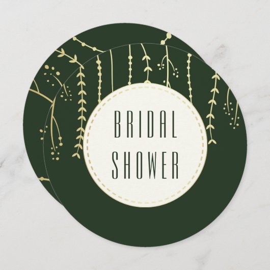 Brautparty | Moderne goldene Fronten auf dunkelgrü Einladung (Vorne/Hinten)