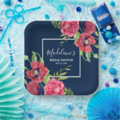 Brautparty Moderne Rosa Blume auf der Dunklen Mari Pappteller (Party)