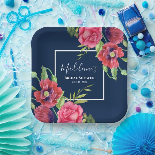 Brautparty Moderne Rosa Blume auf der Dunklen Mari Pappteller (Party)