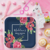 Brautparty Moderne Rosa Blume auf der Dunklen Mari Pappteller (Party)