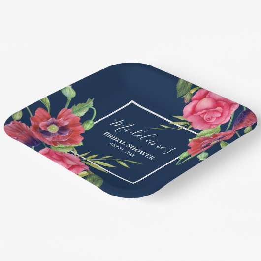 Brautparty Moderne Rosa Blume auf der Dunklen Mari Pappteller (Gewinkelt)