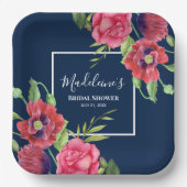 Brautparty Moderne Rosa Blume auf der Dunklen Mari Pappteller (Vorderseite)