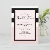 Brautparty Moderne rosa Schwarz-Weiß Streifen Einladung (Stehend Vorderseite)