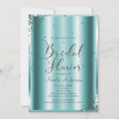 Brautparty Moderne Silver Aqua Confetti Ecken Einladung (Vorderseite)