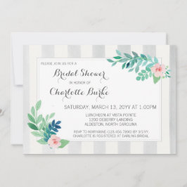 Brautparty Moderne Streifen und Aquarellblumen Einladung