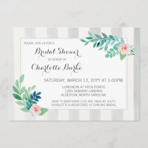 Brautparty Moderne Streifen und Aquarellblumen Einladung