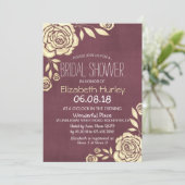 Brautparty Moderner Chic Goldene Rose Burgund Rot Einladung (Stehend Vorderseite)