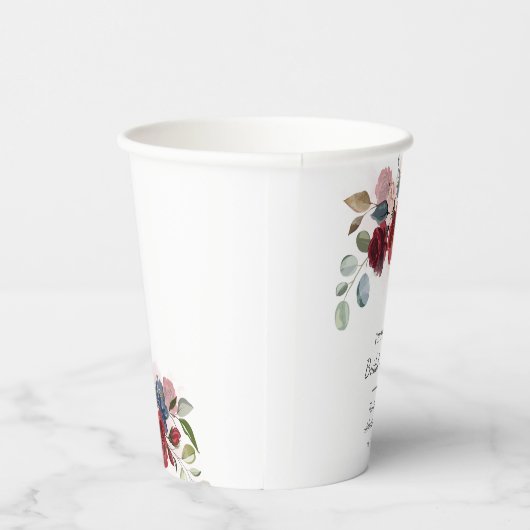 Brautparty Modernes Burgund Blush Pappbecher (Rechts)