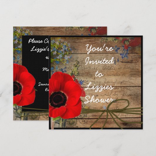 Brautparty Mohn BLUME Einladung (Vorne/Hinten)