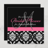 Brautparty-Monogramm-Damast-Einladungs-Rosa Einladung (Vorne/Hinten)