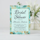 Brautparty Monogramm für aquamarine florale Rose Einladung (Stehend Vorderseite)