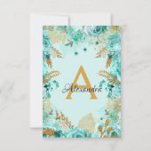 Brautparty Monogramm für aquamarine florale Rose Einladung (Rückseite)