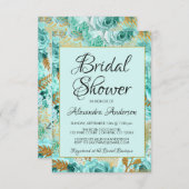 Brautparty Monogramm für aquamarine florale Rose Einladung (Vorne/Hinten)