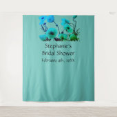 Brautparty Monogramm Name Floral Nebel Blau Aquama Wandteppich (Vorderseite)