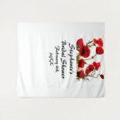 Brautparty Monogramm Name Mohn Blume Rot Weiß Wandteppich (Vorderseite (Horizontal))