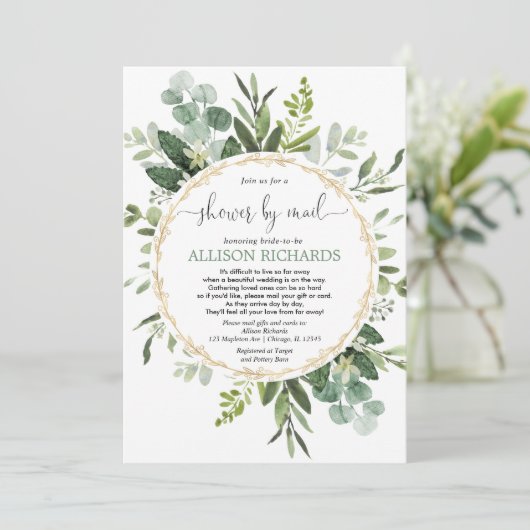 Brautparty nach Mail Grüne Goldkalyptus Einladung (Stehend Vorderseite)