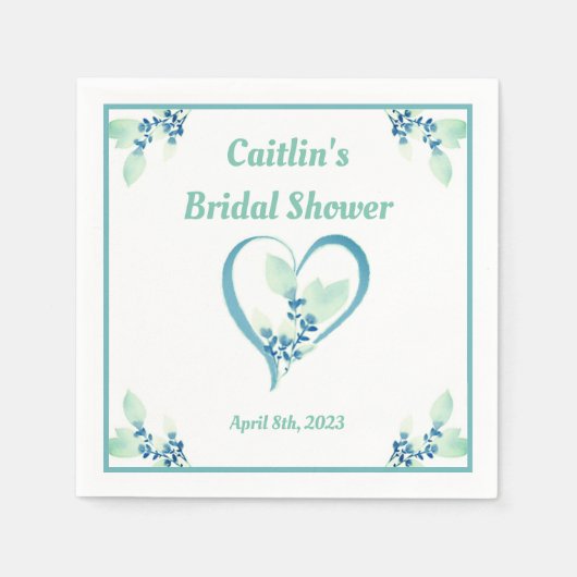 Brautparty Napkin - Aqua Watercolor Herzstück Serviette (Vorderseite)