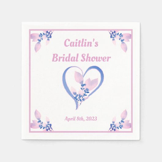 Brautparty Napkin - Rosa Wasserfarbenherz Serviette (Vorderseite)